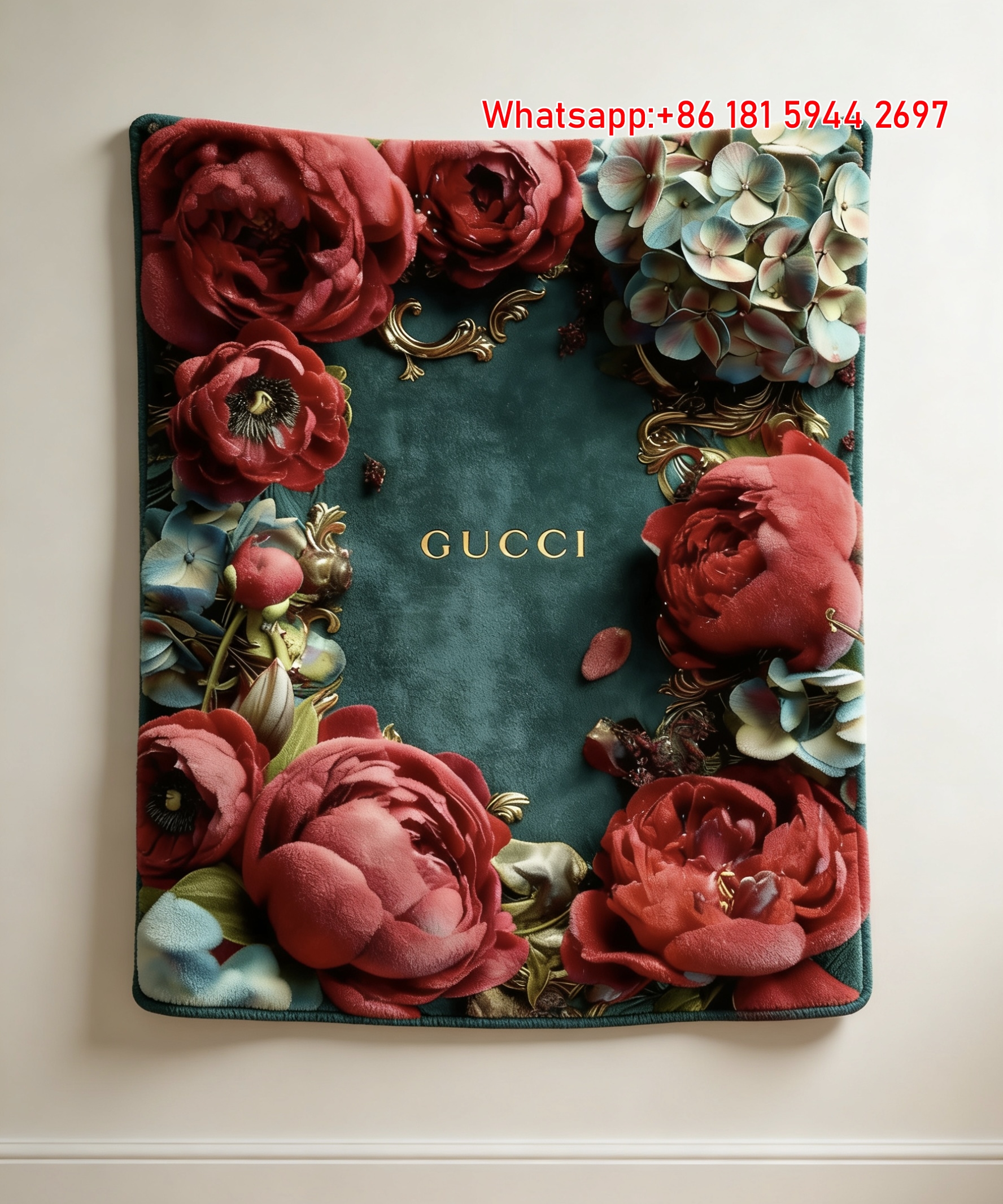 Emerald & Ruby Peony Tapestry Gucci Emerald Peony throw Blanket IMG_2760